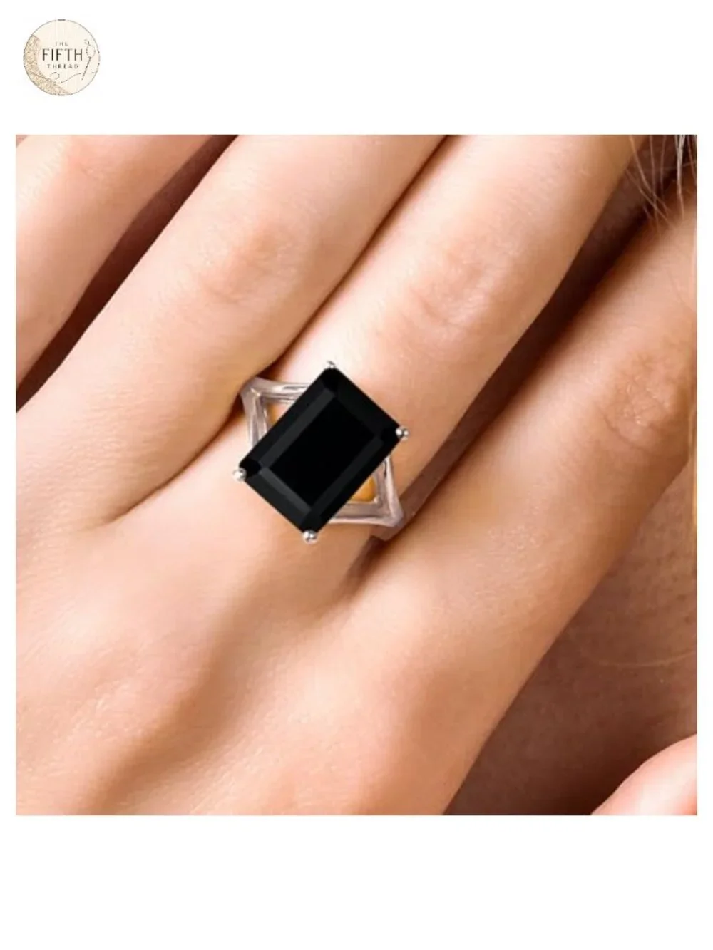Emerald Cut Onyx Solitaire Ring 925 Sterling Silver Statement Jewelry